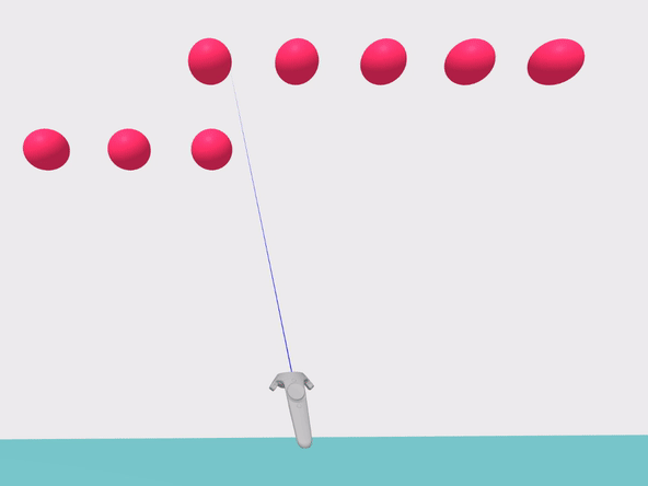 Preview image for Controller-Cursor. An animated gif of a Vive controller with a laser pointer being used to change the color of some floating spheres.